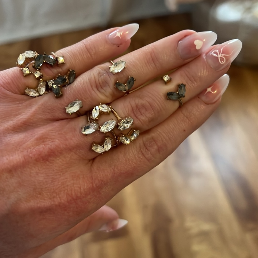 Stackable rings set of 10 gold rings with clear in gray germs
